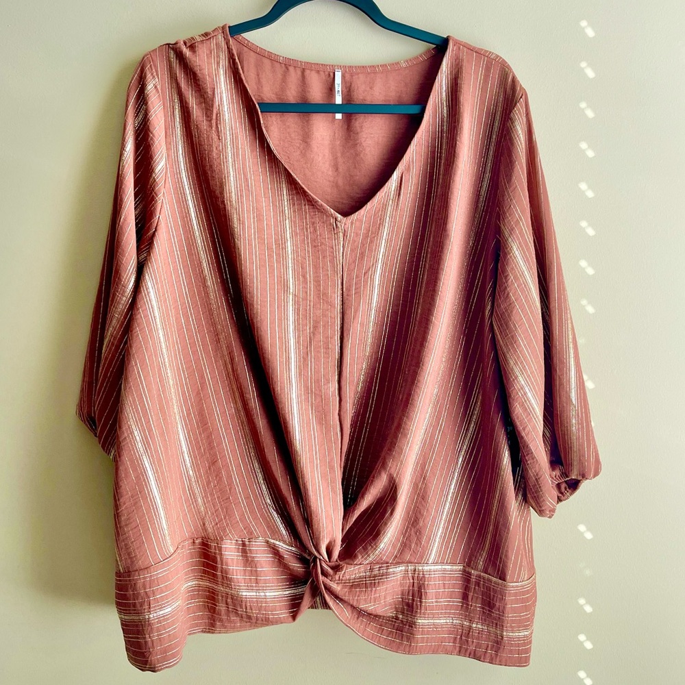 NWT 3rd + Malt Chocolate & Gold Shimmer Blouse